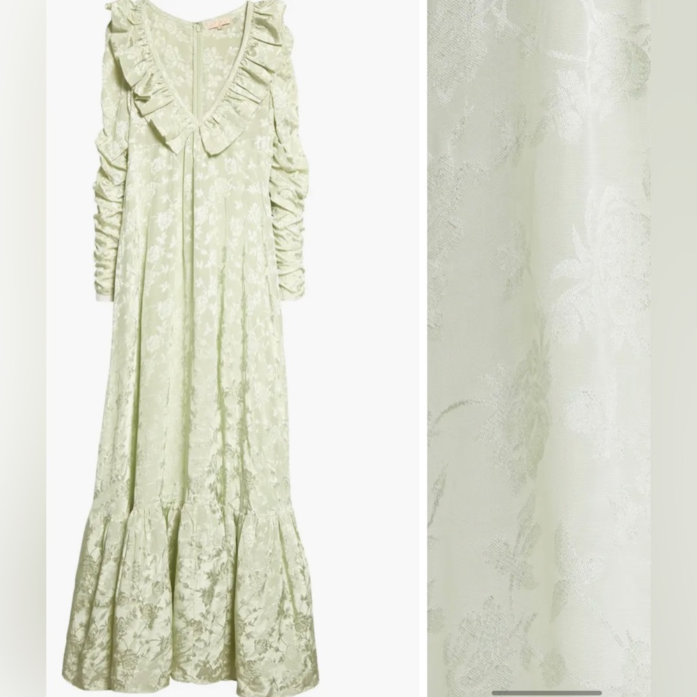 ByTIMo Floral Jacquard Long Sleeve Maxi Sage Green Dress (Large)